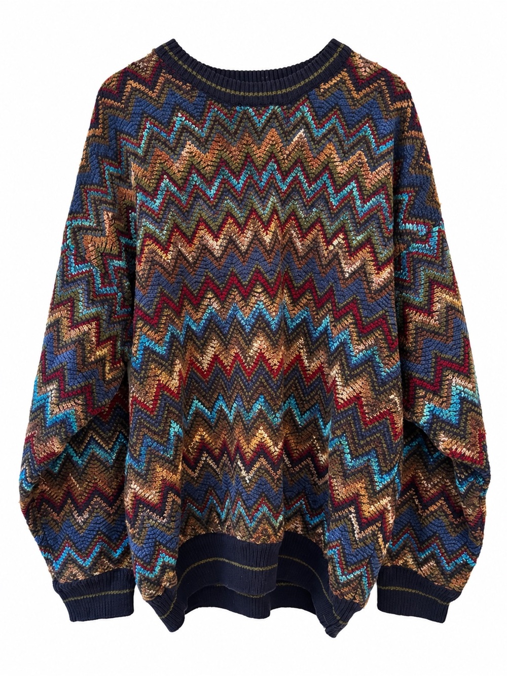 Vintage Cotton Traders 3D Zigzag Knit Sweater Large Coogi Style Jewel Tone